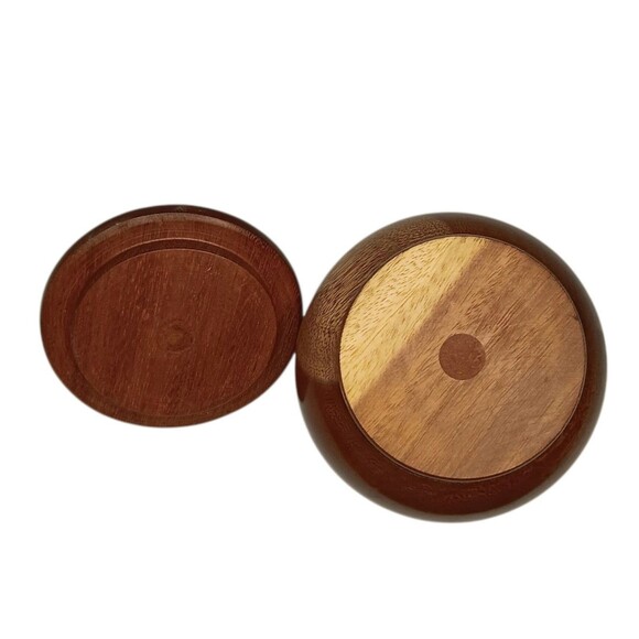 Vintage Round Inlaid Wooden Bowl Trinket  Dish With Lid MCM Parquetry 3.5"x3.5" - Picture 5 of 11